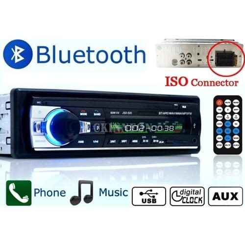 30Pcs/Lot JSD-520 Car Radio Stereo Player JSD520 Bluetooth USB/SD/AUX MMC Subwoofer Vehicle FM Receiver Audio With Retail Box