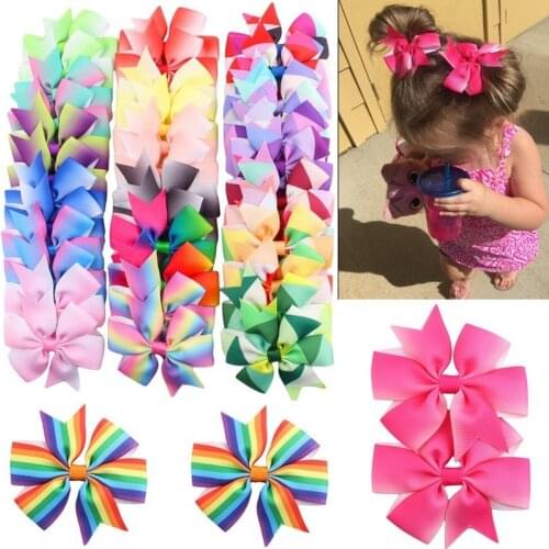 5pcs/lot Childrens Baby Hair Clip Baby Gradient Rainbow Handbands for Girls Ribbon Bow Princess Color Kids Silk Headdress