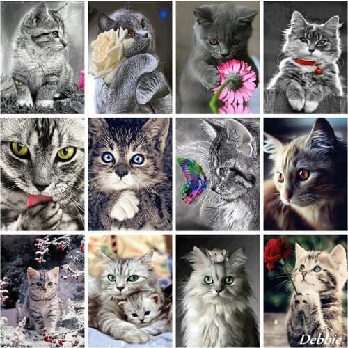 5D Diamond Painting Full Square/Round Cat Diamond Embroidery Animals Mosaic Cross Stitch Kit Rhinestone Pictures Home Decoration