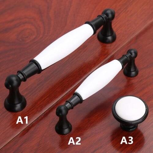 96mm 128mm modern simple white black furniture handles white ceramic kitchen cabinet drawer pulls knobs black dresser handles 5"