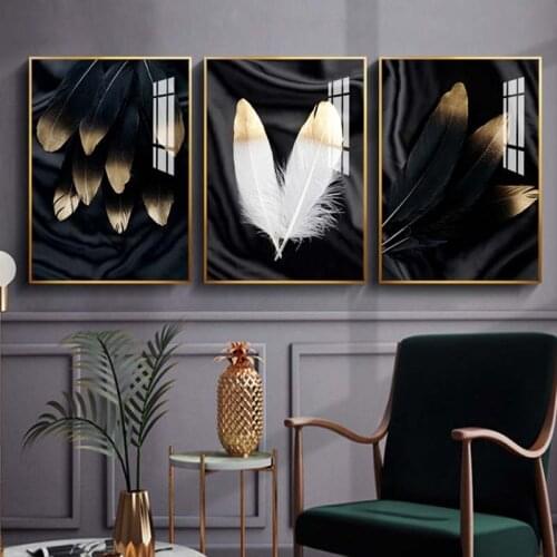 Black White Feather Abstract Canvas Painting on The Wall Nordic Posters and Prints Wall Art Pictures for Living Room Home Decor