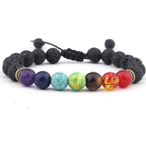 8mm Chakra Healing Reiki Buddha Prayer Yoga Bracelet elastic thread adjustable Macrame Matte black Volcanic Stone Bangles c4tg