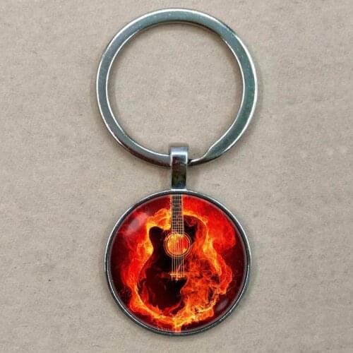 Guitar keychain Fire guitar keyring Music gift Guitar pendant Musician keyring Music keychain Musical instrument