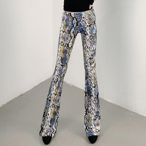 Summer Plare Pants E Girl Trousers Women Animal Snake Flare Skinny Pant Thin Mesh Aesthetic Female Sweatpants Lady Club Bottoms