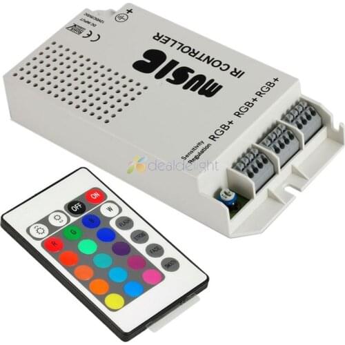 DC12V 5A Music Audio Sound 3 Ports RGB LED Controller With 24Key IR Remote for RGB Strip Light Freeshipping