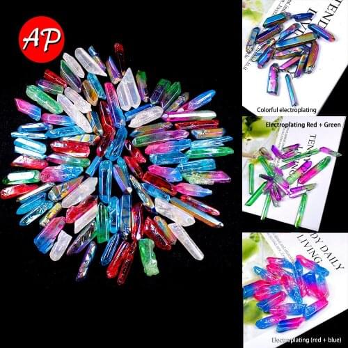 50g/bag Natural Quartz Electroplate Energy Crystal Column Color-plated Unicuspid Ornaments Garden Decoration DIY Stone Material