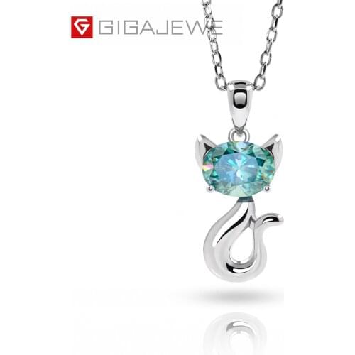 GIGAJEWE 1.5ct 6X8mm Oval 18K White Gold Plated 925 Silver Moissanite Cat Necklace Diamond Test Passed Jewelry Girlfriend Gift