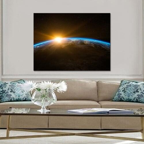 Canvas Painting Wall Art Framework 1 Piece/Pcs Sun Rising Over Earth Poster HD Prints Universe Space Planet Pictures Home Decor