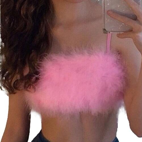 Summer Crop Tops Plush Sling Wrap Top Women T-Shirt Sexy Party Versatile No-Sleeve Undershirt Women Camis