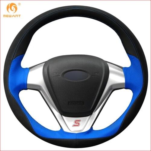 MEWANT Black Blue Leather Black Suede Car Steering Wheel Cover for Ford Fiesta 2008-2013 Ecosport 2013-2016 Interior Accessories