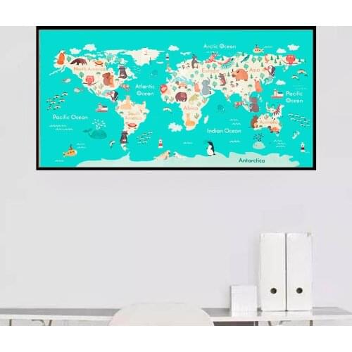 Cartoon Childrens Room World Map Wall Decor Painting Kindergarten Animal Teaching Tool Pattern Wallpaper Aesthetic Home Decor