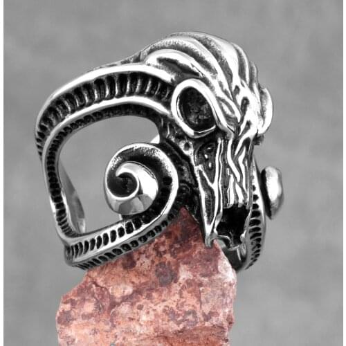 Antelope Sheep Skull Men Rings Punk Hip Hop Personality for Boyfriend Male Stainless Steel Jewelry Creativity Gift Wholesale