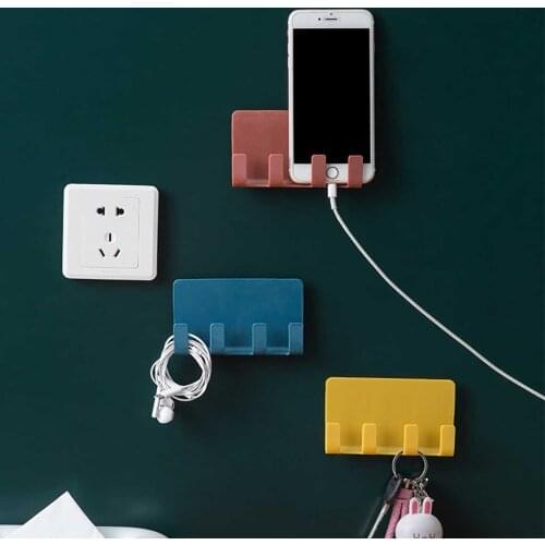 Mobile Phone Stand Rack Creative Folder Wall Without Leave Track 4 Hook Storage Rack Hanging Keying Holder Bracket Home Storage