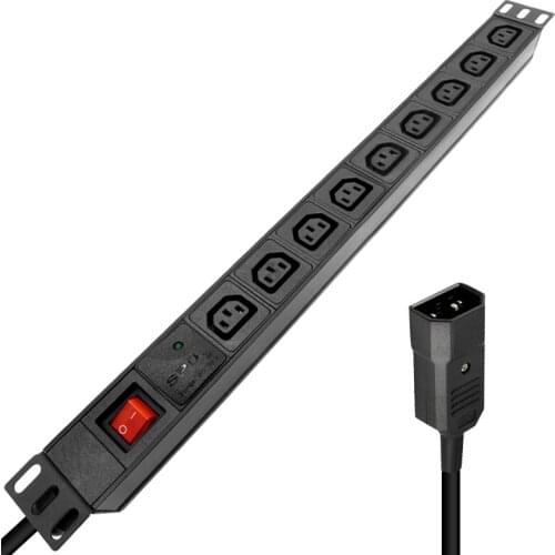 PDU Power Strip 9AC IEC C13 Socket Switch SPD Surge Protection 4000W 2M Cable For Server Network Cabinet Rack