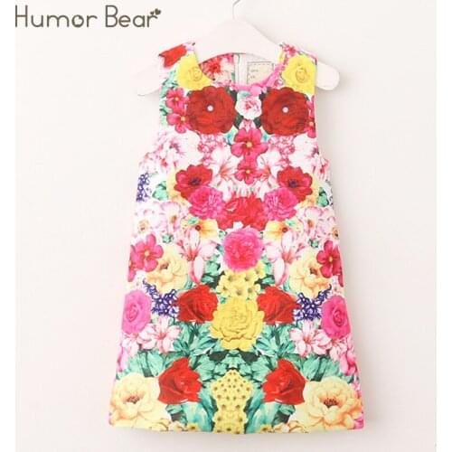 Humor Bear Girls Dress sleeveless Autumn Sleeveless Floral Style Dress Princess Dress Baby Kids Dress Toddler clothing