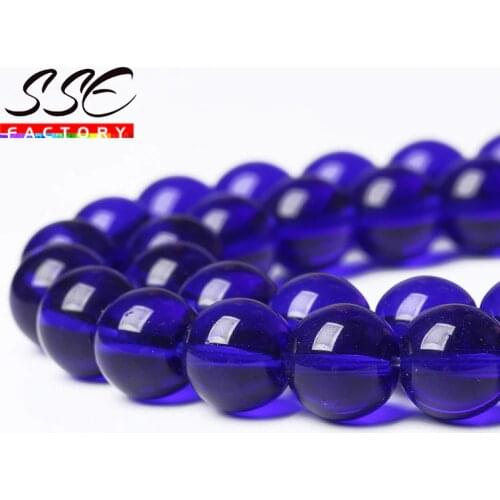 Clear Blue Glass Beads Natural Stone Loose Beads 15" Strand 4 6 8 10 12 mm For Jewelry Making DIY Bracelet Accessories Wholesale