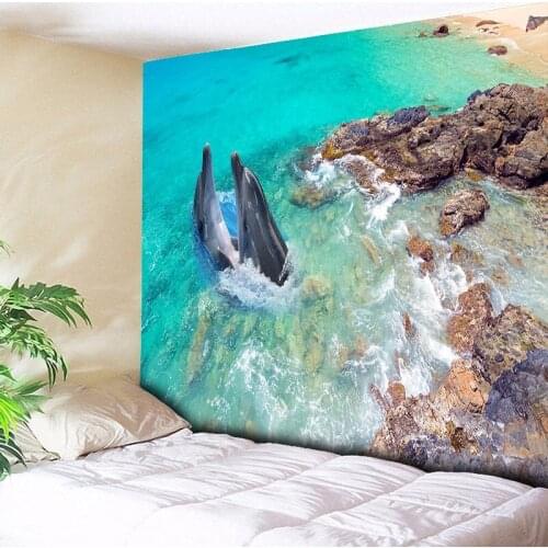 Psychedelic Sea Tapestry Dolphin Decorative Wall Hanging Tapestries Boho Wall Carpet Living Room Blanket Table Cloth Yoga Mat