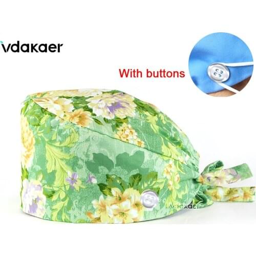 Wholesale prices cotton printing Adjustable with Button Scrubs Cap laboratory work cap dust-proof hat laboratory pet Scrub Cap