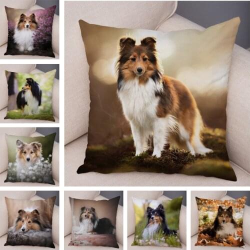 Cute Pet Animal Dog Soft Plush Pillow Case for Home Sofa Car Decor Cushion Cover Printed Shetland Sheepdog Pillowcase 45x45cm
