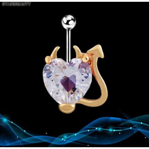 Starbeauty 316L Stainless Piercing Ombligo Acero Quirurgico Heart AAA Crystal Devil Piercing Ombligo 2016 Body Jewelry 14g