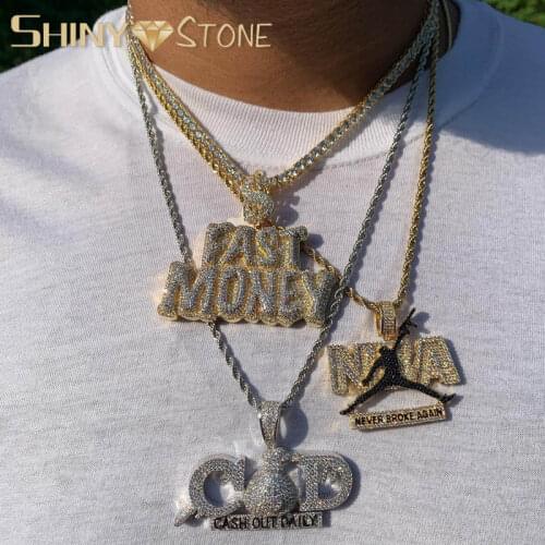 High Quality Hip Hop Iced Out Bling Cubic Zirconia CZ Letter Dollar Sign Fast Money Pendant Necklaces For Men Jewelry
