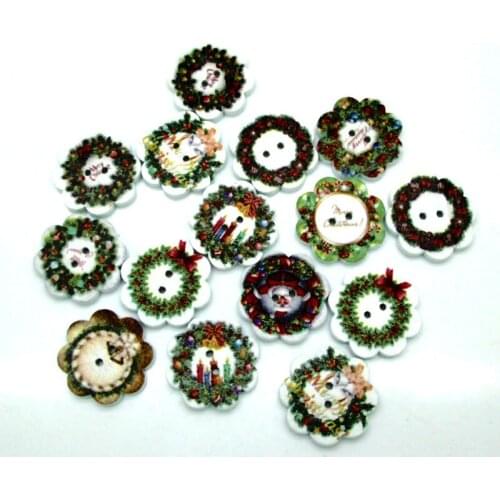 50pc Mixed Christmas Flower Sewing Wooden Buttons For Clothes Crafts Scrapbooking DIY Fabric Needlework Accesories