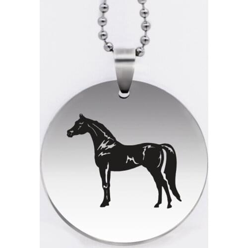 Ufine jewelry standing and look far away horse pendant army card round disc stainless steel customed necklace N4552
