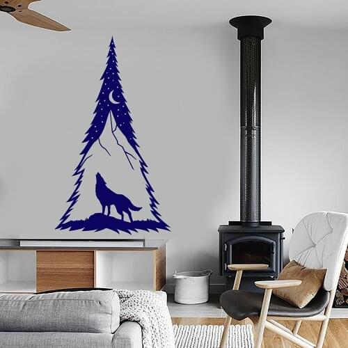 Spruce Tree Forest Moon Howling Wolf Predator Animal Vinyl Wall Decal Home Decor Art Mural Wall Stickers