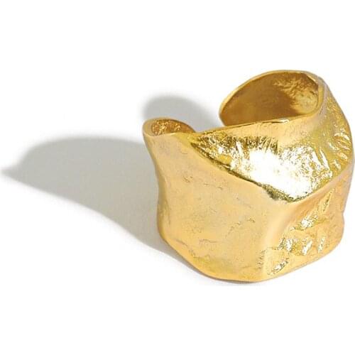 18k gold 19MM Authentic 1pc S925 Sterling Silver Jewelry Concave-Convex Irregular Ridge Molten Long rings Wider TLJ1307