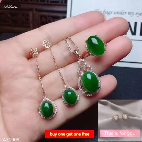 KJJEAXCMY Fine jewelry 925 sterling silver inlaid natural jasper gemstone ladies necklace pendant earrings ring set support det