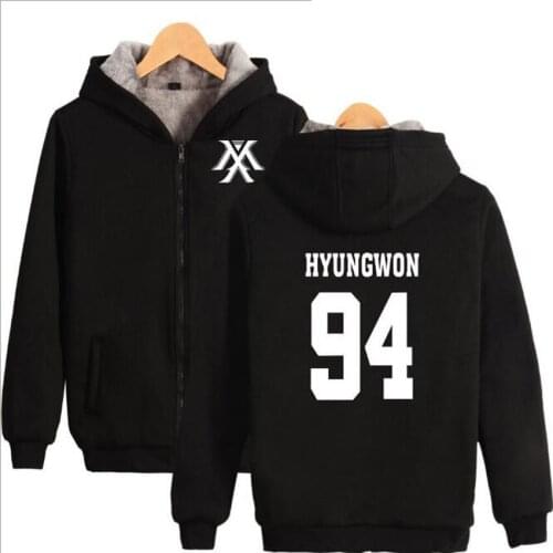 Plus Size Womens Jackets and Coats Winter Korean KPOP MONSTA X Women Hoodies Sweatshirts Thick Warm Zipper Hooded Outwear Female