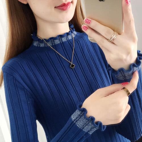 Womens knitted bottoming shirt 2020 autumn and winter new long-sleeved half-neck turtleneck sweater fashion Korean Slim