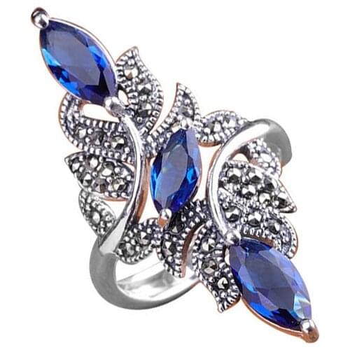 Carofeez Fashion Blue Rhinestones Zircon Ring For Women Accessories Delicate Flower Ring Wedding Jewelry Party Vintage Gift