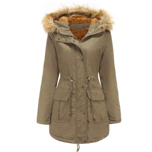 Winter Warm Jacket Womens Cotton Jacket Velvet Plus Size Coat Hooded Fur Collar Women Parka Outwear