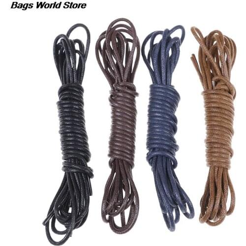 2Pairs Waxed Cotton Round Shoe laces Leather ShoeLaces Waterproof Men Martin Boots Shoelace Shoestring Length 100/120/140CM