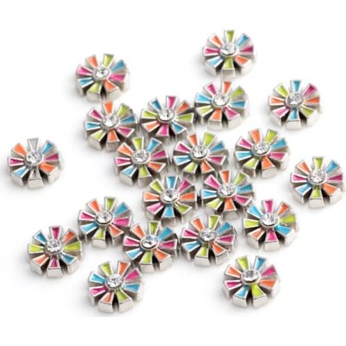 20Pcs/lot Rhinestone Colorful Flower Floating Charms Hand-made DIY for Glass Lockets