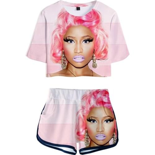2021 Nicki Minaj T-shirts Suit Dew navel Sports Suit Girls Short Sleeve tracksuit women Sexy Nicki Minaj summer Two Pieces sets