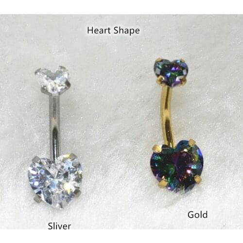 50PCS Surgical Steel Double Heart CZ Navel Belly Ring Button Bar Internally Threaded Navel Rings Body Piercing Jewelry Nice