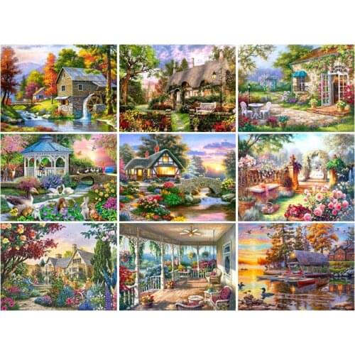 5D DIY diamond painting "House Flower Landscape" resin diamond embroidery 5D Diy diamond mosaic handmade cross stitch gift