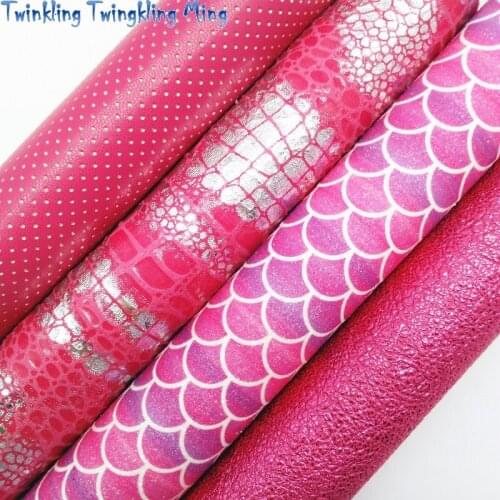 Rose Glitter Fabric ,Metallic Snake Faux Fabric, Dots and Mermaid Synthetic Leather Fabric For Bow 21x29CM Twinkling Ming KM427