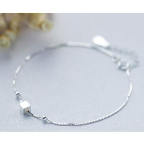 Colusiwei Round Bead Silver Bracelet for Leg 925 Sterling Silver Anklets for Women Simpl Little Cube Fashion Silver Jewelry