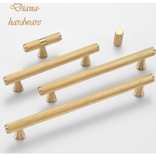 Solid Brass Knurled T Bar Handle Cupboard Wardrobe Dresser Box Drawer Pulls Shoe Cabinet Knobs and Handles Furniture Hardware