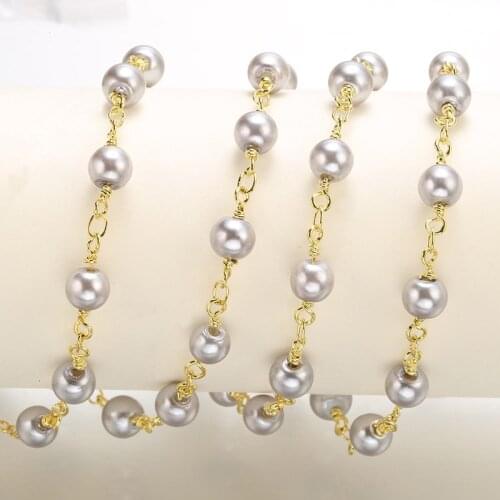 1meter golden brass pearl Beads Chain for making necklace bracelet High Quality Diy Jewelry Findings Accessories