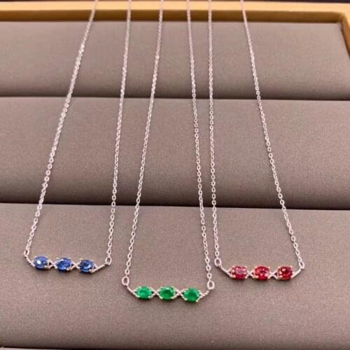 CoLife Jewelry Fashion Gemstone Necklace for Daily Wear 3 Pieces Natural Ruby Emerald Sapphire Necklace Gift for Wife