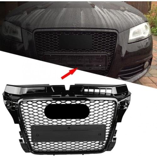 For RS3 Style Front Sport Hex Mesh Honeycomb Hood Grill Gloss Black for Audi A3/S3 8P 2009 2010 2011 2012 2013