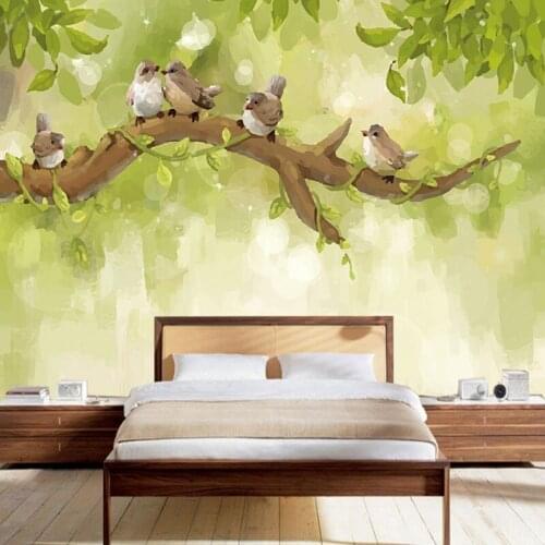 Photo wallpaper Hand painted Nordic mural tree branch bird wallpaper custom living room TV background wall bedroom wallpaper