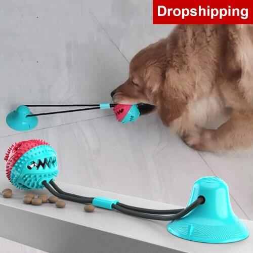 Pet Dog Toys Silicone Suction Cup Tug Dogs Push Ball Toy Pet Tooth Cleaning Dog Toothbrush for Puppy Large Dog Biting Toy Rubber