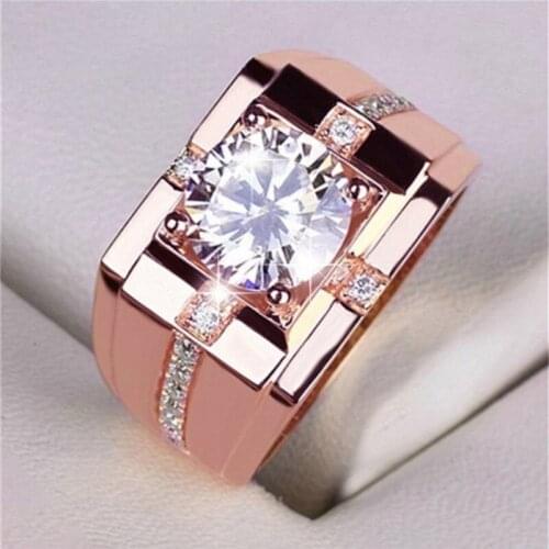 Popular Trendy Business Wide-Faced White Zirconium Ring For Men Copper European Style Engagement Wedding Party Rings Jewelry
