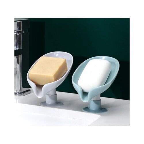 Leaf Shape Soap Box with Suction Cup Bathroom Soap Holder Shower Drain Soap Dish Plastic Sponge Soaps Tray Bathroom Accessories