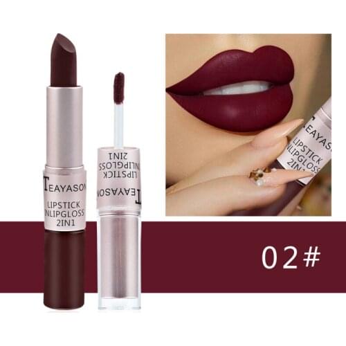 Double-Head Non-stick Cup Matte Lip Gloss 2-in-1 Waterproof Long-lasting Bean Paste Color Liquid Lipstick Cosmetics TSLM1